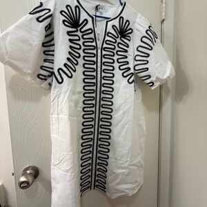 THML White Dress with Black Embroidery